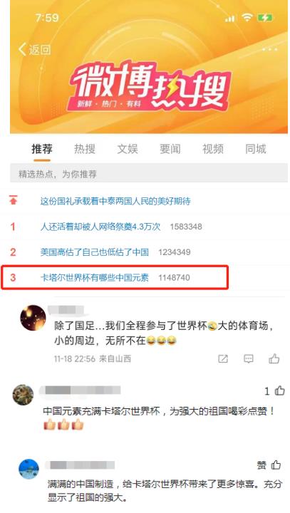 这届足球顶级赛事上的中国元素有多火？看看抖音、微博、快手等社交平台你就会知道。不仅网友纷纷点赞，就连一些“重量级大人物”也变身官方夸夸团，力挺顶级足球赛事上的中国元素。