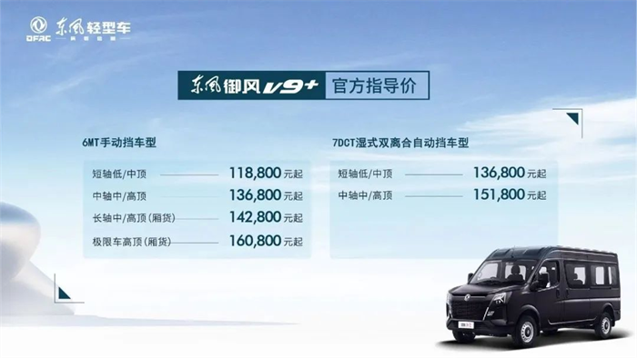 东风御风V9＋不仅在外观内饰、动力配置以及智能配置等方面“先声夺人”，为用户提供了更为舒适更为科技的享受，同时以更丰富的车型选择和更强大的产品实力，助力广大用户享受高品质，开启新境界。