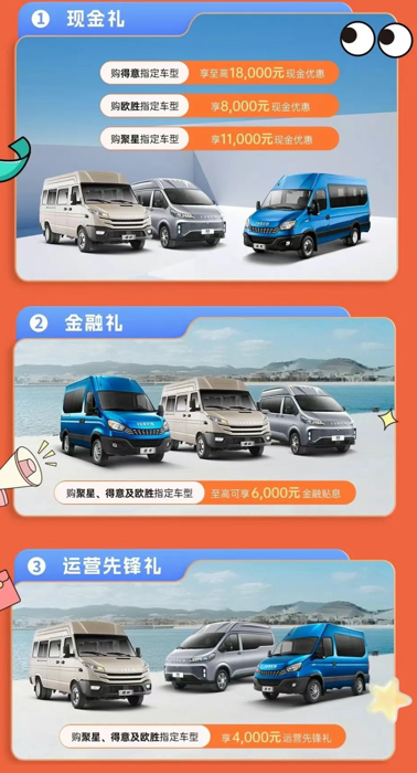 随着夏日的热浪逐渐升温，一年一度的618狂欢购物节也如期而至。在这个全民购物的盛宴中，依维柯不仅准备了得意、聚星、欧胜等多款优质产品，更制定了令人心动的优惠活动，力求为广大用户提供最贴心的购车体验。让我们一起探索依维柯在618期间的心动时刻，开启燃夏狂欢购