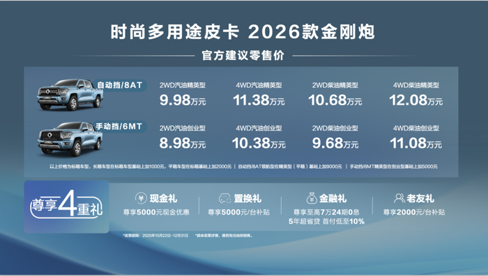 10月22日，时尚多用途皮卡——2026款金刚炮在荆门智慧工厂焕新上市。